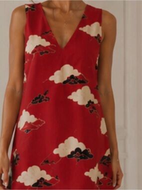 Vintage 100% Silk Red Print Shift Dress Karen Zambos Couture